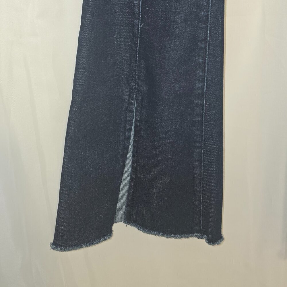 TRACTR dark denim flare with slit front leg and raw hem - Picture 2 of 8